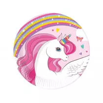 Talerzyki papierowe Unicorn Rainbow 20cm 8szt