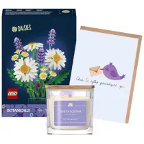 Pakiet Walentynkowy: Stokrotki 11508, �wieca sojowa inspiracja zapachowa Lolita Lempicka, Kartka walentynkowa List mi�osny K153