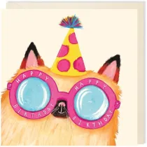 Karnet kwadrat 012 Urodziny Kot w okularach