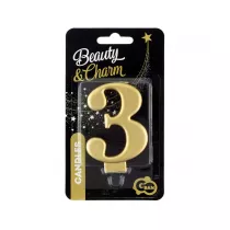 Godan �wieczka cyferka 3, metalik z�ota  PF-SCZ3 8cm