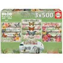 Puzzle 3 x 500 el. Kwiaty i motyle Educa