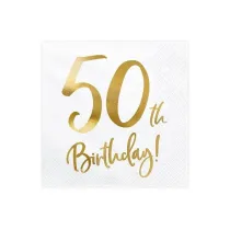 PartyDeco Serwetki 50th Birthday bia�e 33x33cm