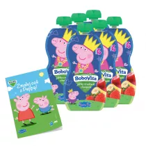 BoboVita Zestaw winka Peppa Mus jabko i truskawki z bananem po 6 miesicu Zgrzewka + Kolorowanka Peppa GRATIS 6 x 100 g