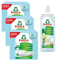 Frosch Sodowe tabletki do zmywarek All in 1  + Nab�yszczacz na bazie Bioalkoholu Zestaw 3 x 30 szt. + 750 ml