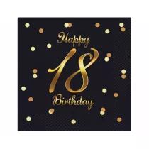 Godan Serwetki Happy 18 Birthday czarne 33 x 33 cm