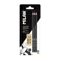 Milan Zestaw 3 o��wk�w w�glowych + gumka