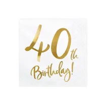 PartyDeco Serwetki 40th Birthday bia�e 33x33cm