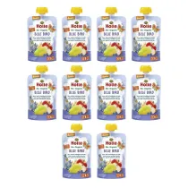 Holle Mus niebieski ptak (Gruszka - Jab�ko - Jagoda - Owies) od 6 miesi�ca Demeter Zestaw 10 x 100 ml Bio