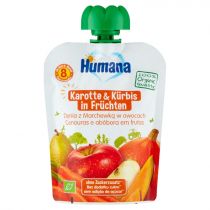 Humana 100% Organic Mus dynia z marchewką w owocach po 8. miesiącu 90 g Bio