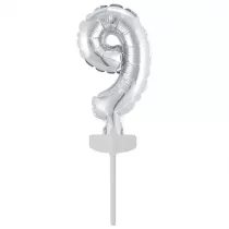 Amscan Balon foliowy mini cyfra 9 srebrna 7x12cm