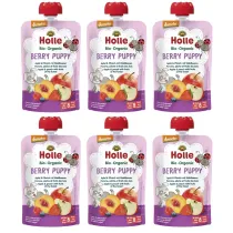 Holle Mus Jagodowy piesek (jab�ko - brzoskwinia - owoce le�ne) od 8 miesi�ca Demeter zestaw 6 x 100 g Bio