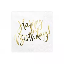 PartyDeco Serwetki Happy Birthday biae biae 33x33 cm