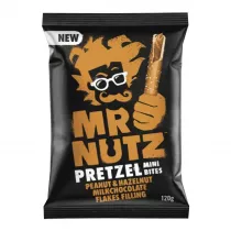 Mr Nutz Paluszki solone z nadzieniem z orzeszkami ziemnymi, orzechami laskowymi i kawakami czekolady mlecznej 120 g