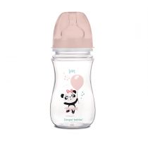 Canpol Babies Butelka szeroka antykolkowa EasyStart Exotic animals różowa 3 m+ 240 ml