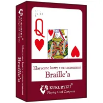 Karty do gry czerwone ze znakami Braille'a Kukuryku