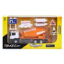 Samoch�d 1:64 Betoniarka + znaki drogowe + p�otki RMZ Daffi