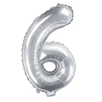 PartyDeco Balon foliowy Cyfra "6", 35cm, srebrny