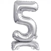 Amscan Balon foliowy mini cyfra 5 na stojaku srebrna