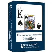 Karty do gry niebieskie ze znakami Braille'a Kukuryku