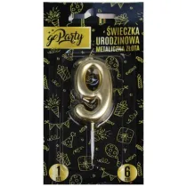 GoParty �wieczka urodzinowa 9 Metaliczna z�ota