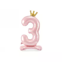 PartyDeco Stojcy balon foliowy 3 jasny rowy 84cm