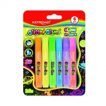 Klej brokatowy KEYROAD fluorescencyjny, wieccy w ciemnoci 6 kolorw x 10g