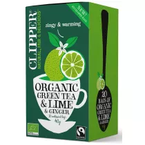 Clipper Herbata zielona z limonk� i imbirem fair trade 20 x 2 g Bio