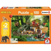 Puzzle 100 el. Schleich Stacja badawcza + 2 figurki Schmidt
