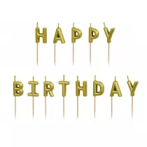 PartyDeco wieczki urodzinowe Happy Birthday zoty 13szt 13 szt.