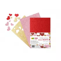 Naklejki Serca brokatowe A5 3 ark czerwony/z�oty/r�owy Walentynki Happy Color
