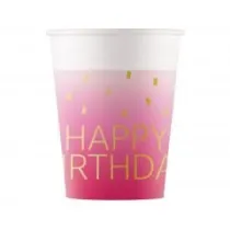 Godan Kubeczki papierowe Pink Happy Birthday 200ml 8 szt.
