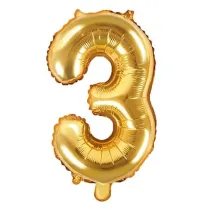 PartyDeco Balon foliowy Cyfra "3", 35cm, z�oty