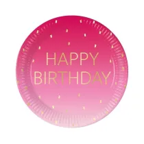 Godan Talerzyki papierowe Pink Happy Birthday 23cm 8 szt