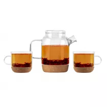 Vialli Design Zestaw dzbanek i filianki z korkowymi podstawkami Vilagio  29347 800 ml + 2 x 250 ml