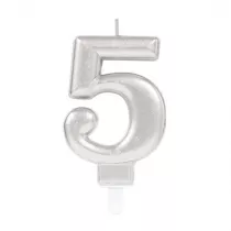 Amscan �wieczka cyferka 5 Sparkling Celebrations srebrna