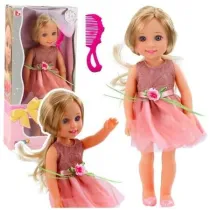 Lalka w sukience z kokardk dugie wosy r 38cm Leantoys