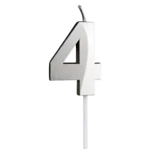 �wieczka na tort - cyferka 4 srebrna 4,8cm