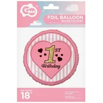 Godan Balon foliowy 1st Birthday r�owy 45cm