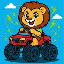 Malowanie po numerach - Lew w samochodzie Kid Ideyka