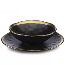 HowHomely Zestaw omiu talerzy Lissa Black Gold