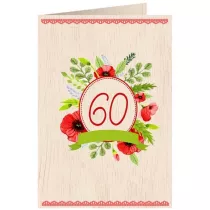 Cozywood Karnet drewniany C6 + koperta Urodziny 60