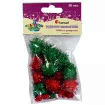 Titanum Pompony brokatowe czerwone, zielone 30 szt.