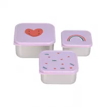 Lassig Pojemnik na przekski snackbox ze stali nierdzewnej Happy Rascals Heart lavender 3 szt.