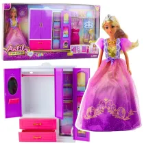 Lalka Anlily szafa z p�kami + akcesoria 24el LeanToys