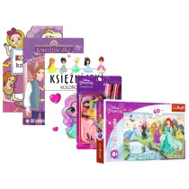 Pakiet Ksi�niczki: Koloruj� ksi�niczki, Ksi�niczki. Bal na sto par, Ksi�niczki. Kolorowanka, Puzzle 60 el. Poznaj Ksi�niczki, Zestaw kosmetyk�w Disney Princess