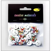 Galeria Hobby Guziki drewniane nadruk kwiaty bia�e 15mm