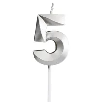 �wieczka na tort - cyferka 5 srebrna 4,8cm