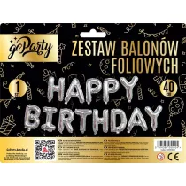 Zestaw balonw foliowych Happy Birthday srebrne