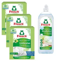 Frosch Tabletki do zmywarek All in One limonkowe + Nab�yszczacz na bazie Bioalkoholu Zestaw 3 x 50 szt. + 750 ml