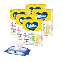 Bebiko Junior 4R Odywcza formua na bazie mleka dla dzieci powyej 2. roku ycia + Nivea Chusteczki nawilane dla dzieci i niemowlt Baby Fresh & Pure Zestaw 5 x 600 g + 63 szt.